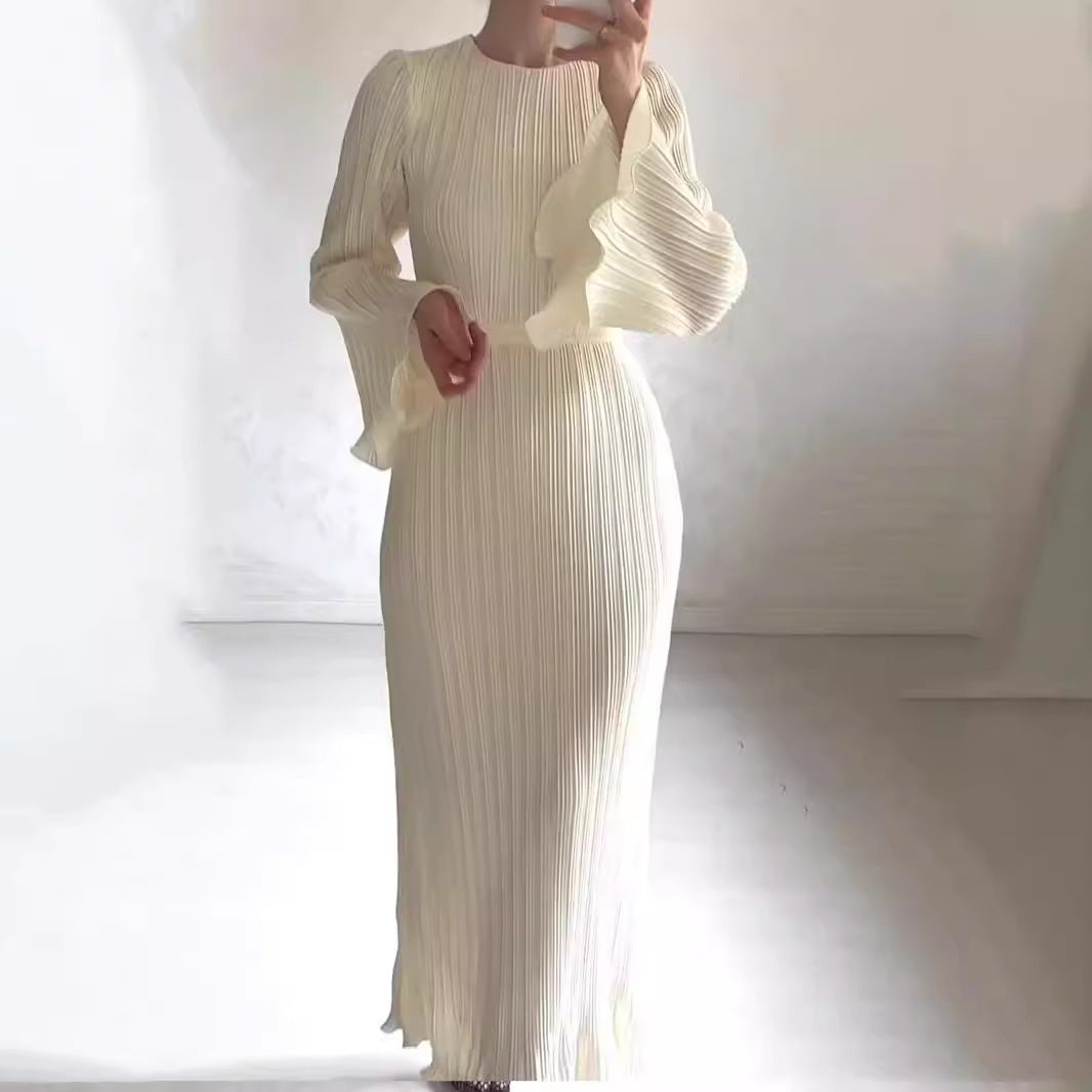 Damen Plissiertes Maxikleid mit voluminösen Ärmeln Drune