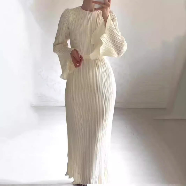 Damen Plissiertes Maxikleid mit voluminösen Ärmeln Drune