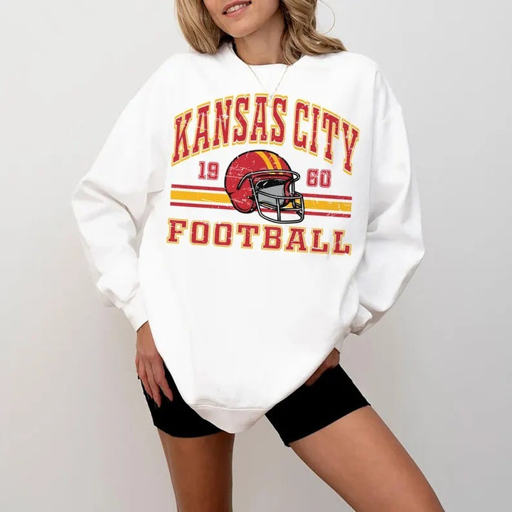 Damen Oversized Sweatshirt mit nostalgischem Football-Motiv Drune