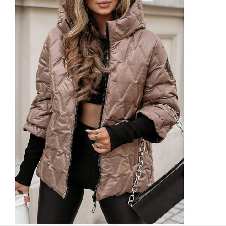 Damen nan kurze gesteppte Wattierte Steppjacke mit Hochkragen Wet-Look und Rippbündchen Drune
