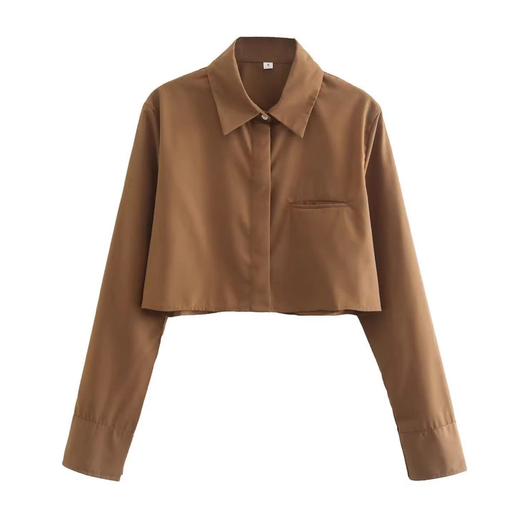 Damen cropped Bluse mit klassischem Kragen Drune