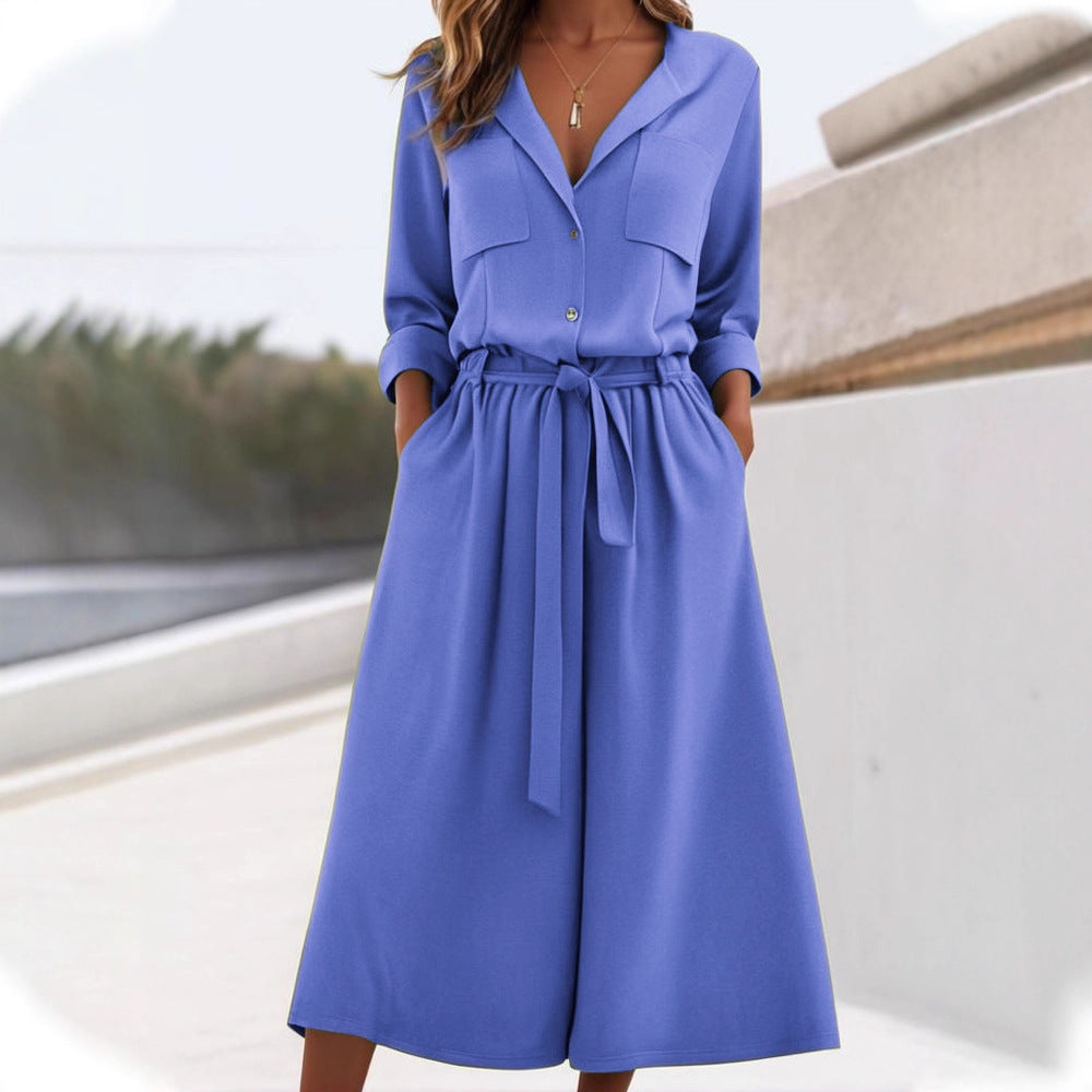 Damen lässiges Leinen-Hemd und Hose Set Drune