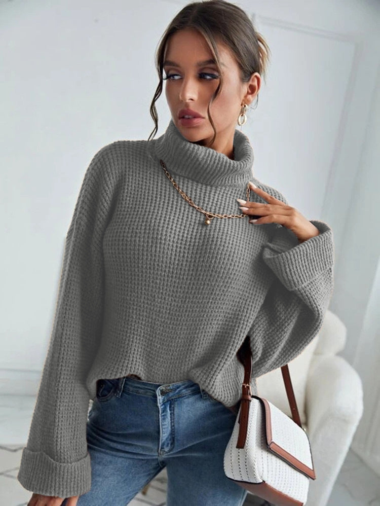 Damen Strickpullover mit hohem Kragen und strukturierten Ärmeln Drune