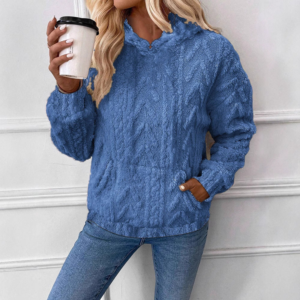 Damen Flauschiger Hoodie mit Kängurutasche Drune