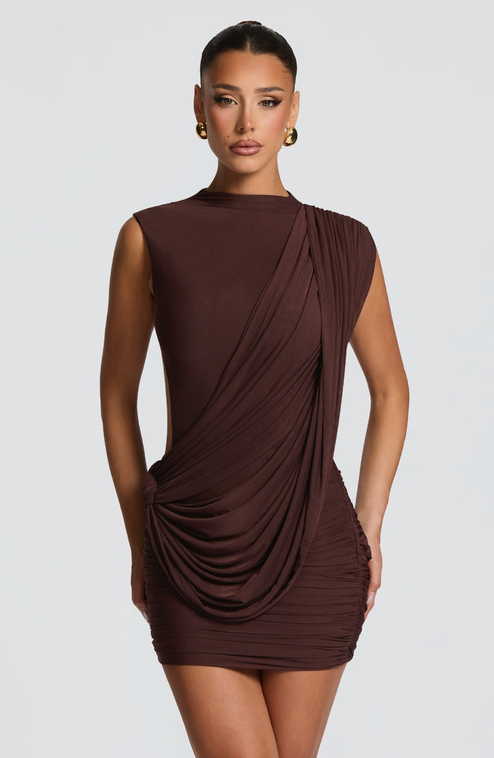 Damen Figurschmeichelndes Minikleid mit asymmetrischer Drapierung Drune