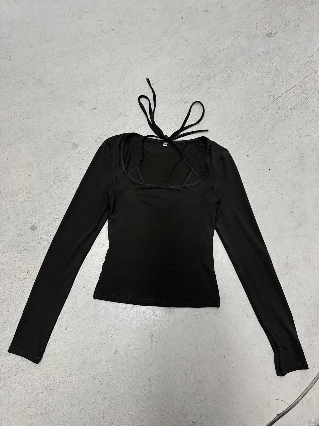 Damen nan figurbetontes Langarm-Top mit Neckholder-Bindung und eckigem Ausschnitt Drune