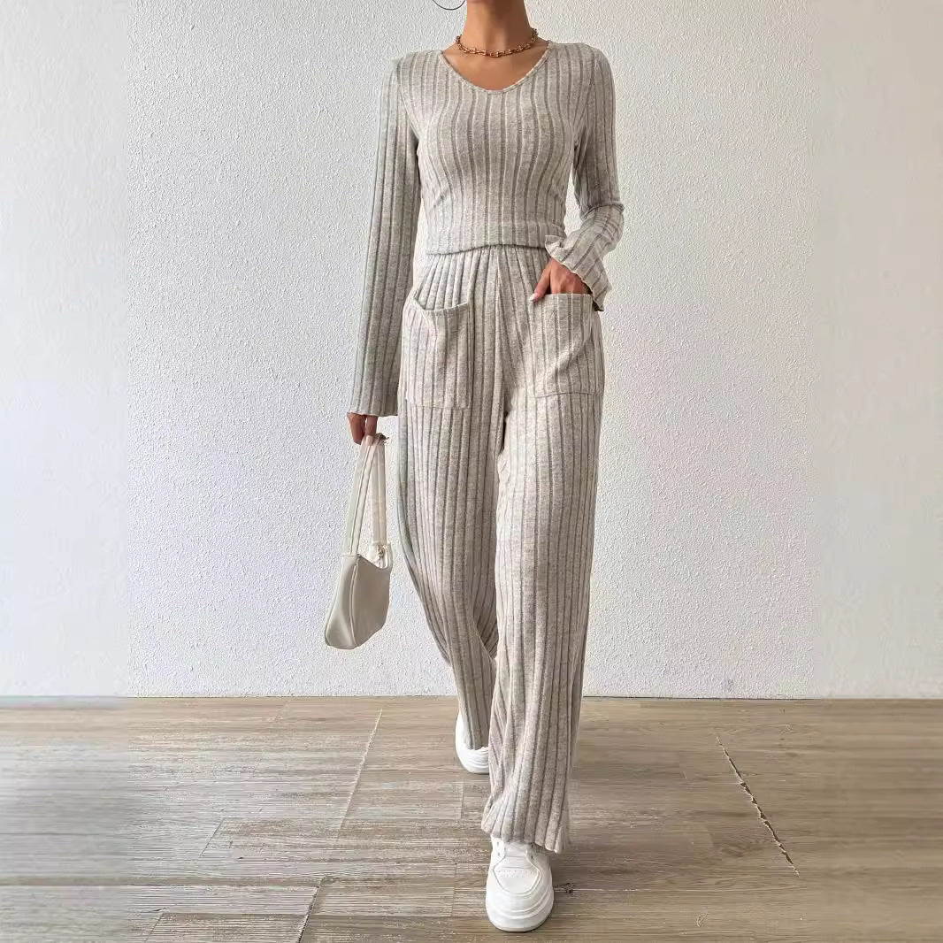 Damen Lässiger Strickanzug mit Taschen Drune