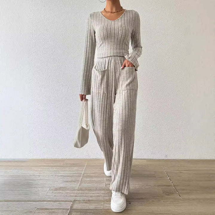 Damen Lässiger Strickanzug mit Taschen Drune