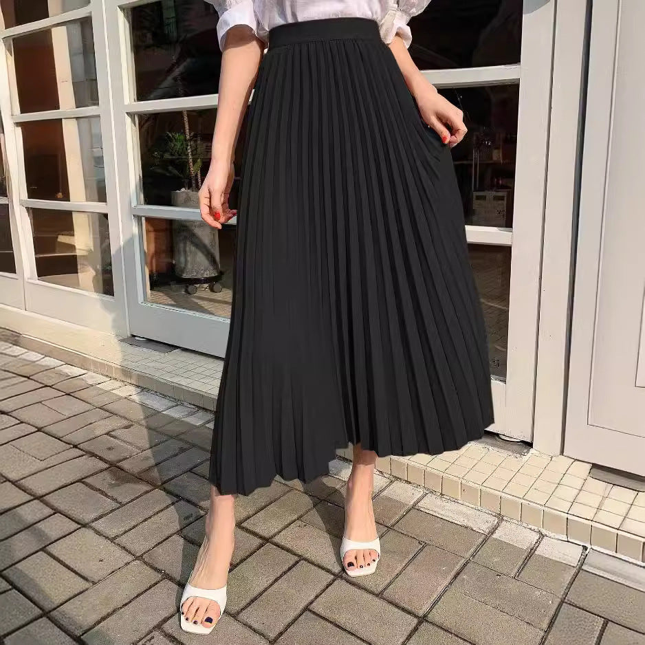 Damen plissierter Midirock mit elegantem Schnitt und hohem Taillenbund Drune