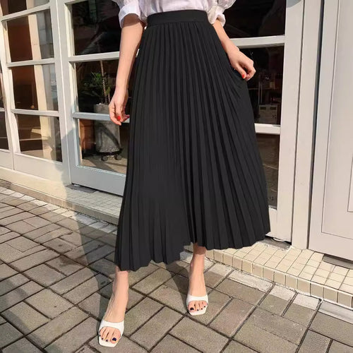 Damen plissierter Midirock mit elegantem Schnitt und hohem Taillenbund Drune