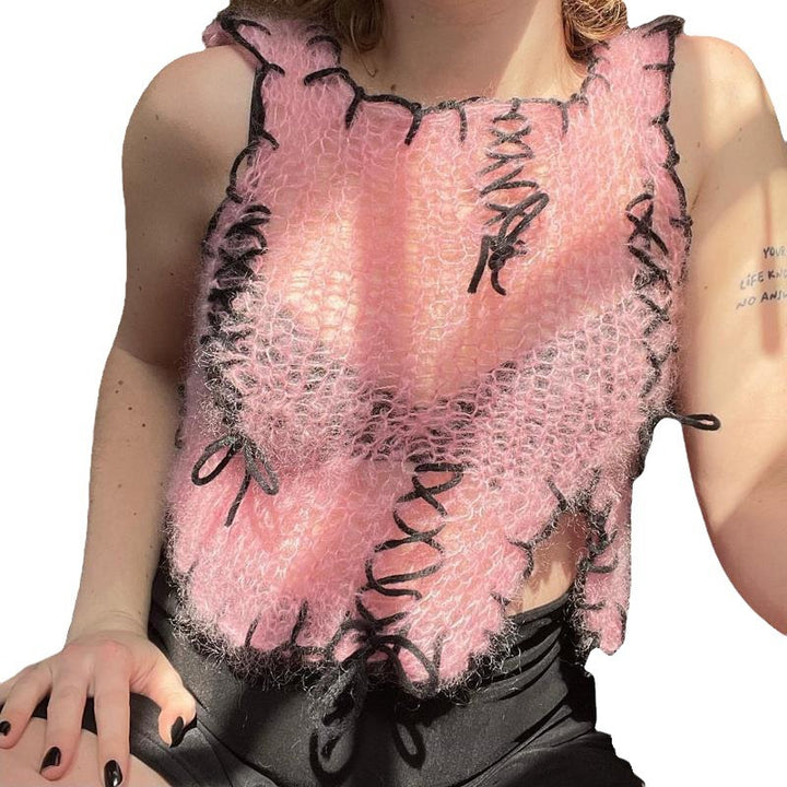 Damen luftiger Strickpulli mit dekorativen Nähten Drune