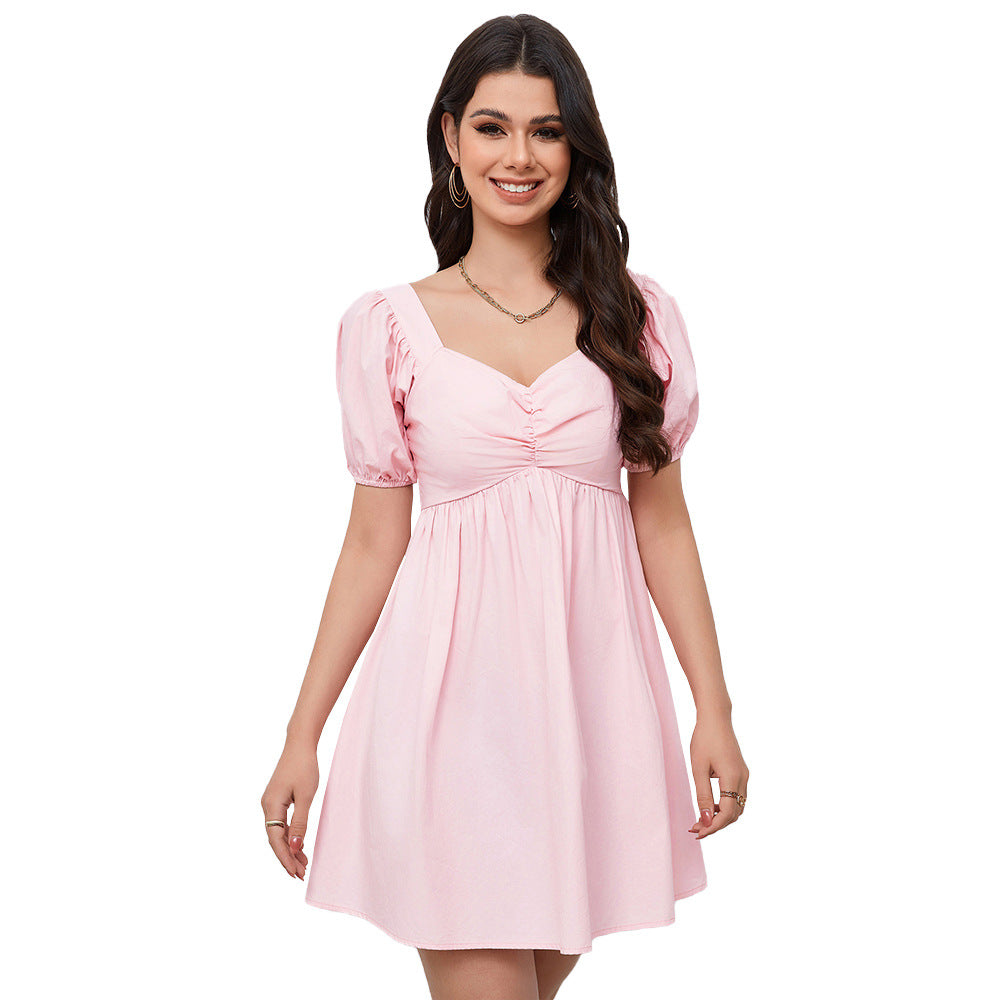 Damen Freizeitkleid mit Puffärmeln und eleganter Raffung Drune