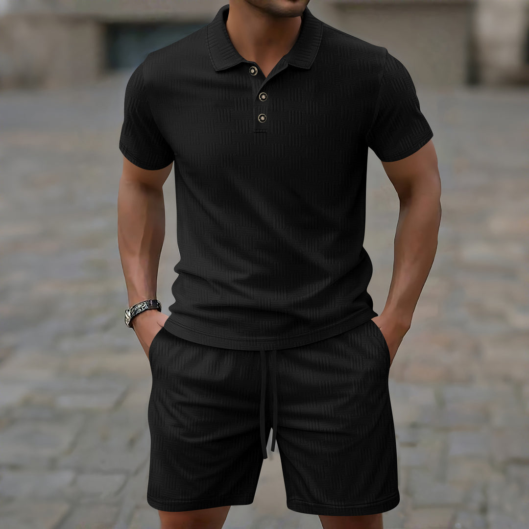 Herren elegantes Kurzarm Poloshirt und Shorts Set Drune