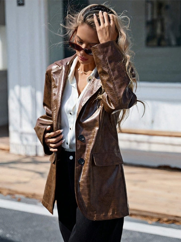 Damen Kunstleder Blazer im eleganten Krokodil-Design Drune