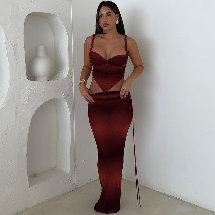 Damen Figurbetontes Maxikleid mit verführerischem Ausschnitt und raffinierten Schnürdetails Drune