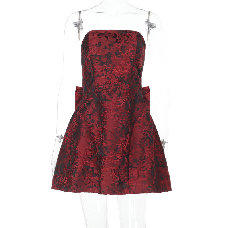 Damen schulterfreies Cocktailkleid mit elegantem Schleifendetail Drune