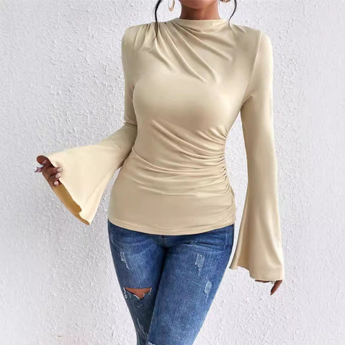 Damen Langarmshirt mit fließendem Schnitt und eleganten Trompetenärmeln Drune