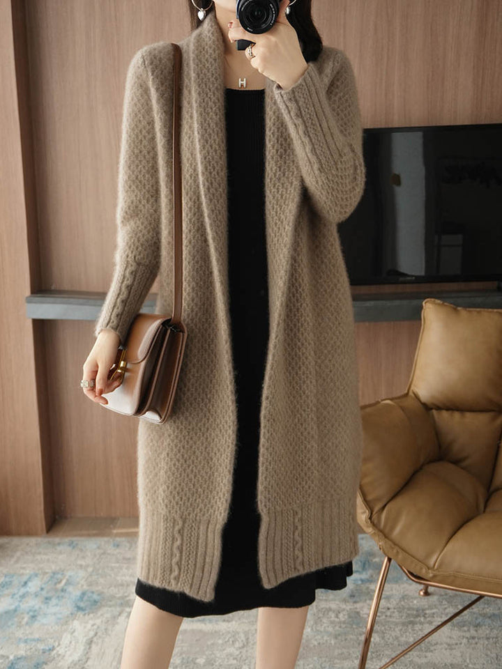 Damen Strickjacke mit modernem Zopfmuster und offenen Front Drune