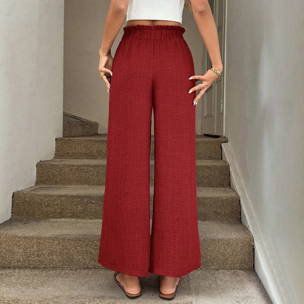 Damen lässige weite Stoffhose mit Gummizug und Bindegürtel Drune