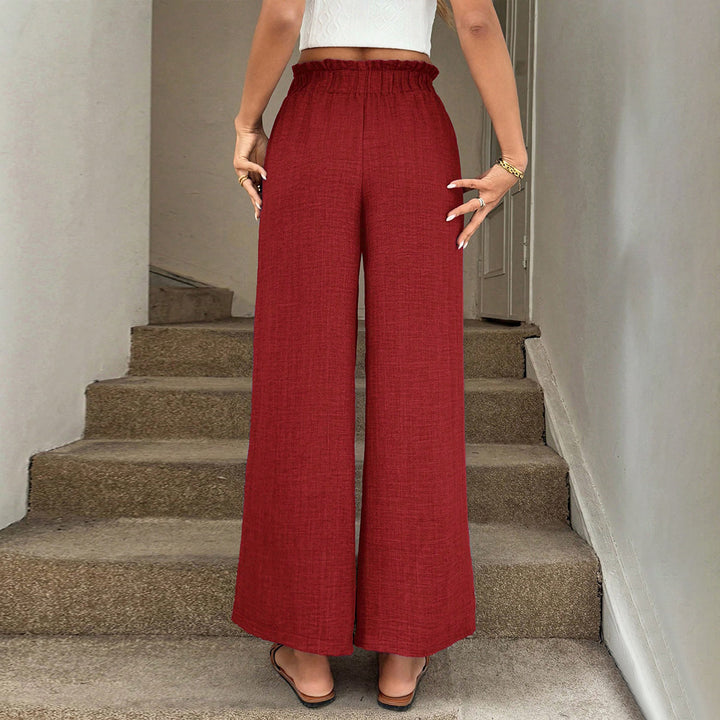 Damen lässige weite Stoffhose mit Gummizug und Bindegürtel Drune