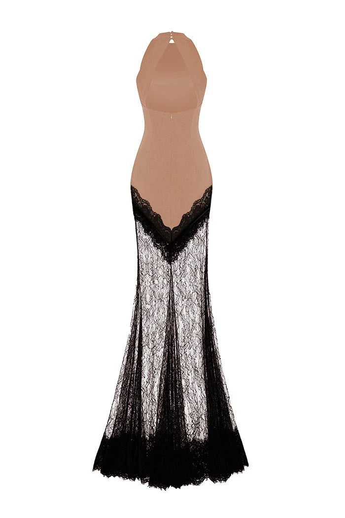 Damen Bodenlanges Spitzenkleid im eleganten Schnitt Drune