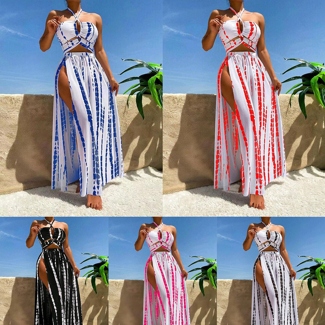 Damen Luftiges Strandkleid mit tiefem Ausschnitt und seitlichem Schlitz Drune