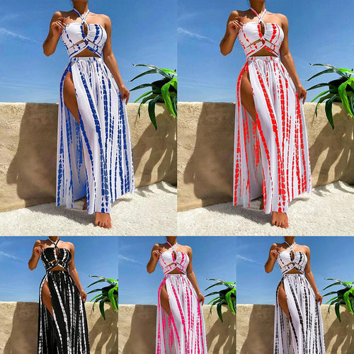 Damen Luftiges Strandkleid mit tiefem Ausschnitt und seitlichem Schlitz Drune