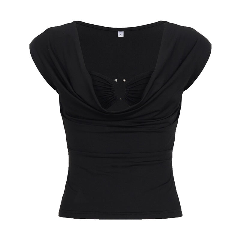 Damen elegantes Oberteil mit modischem Drapierungsdesign und dekorativen Strassdetails Drune