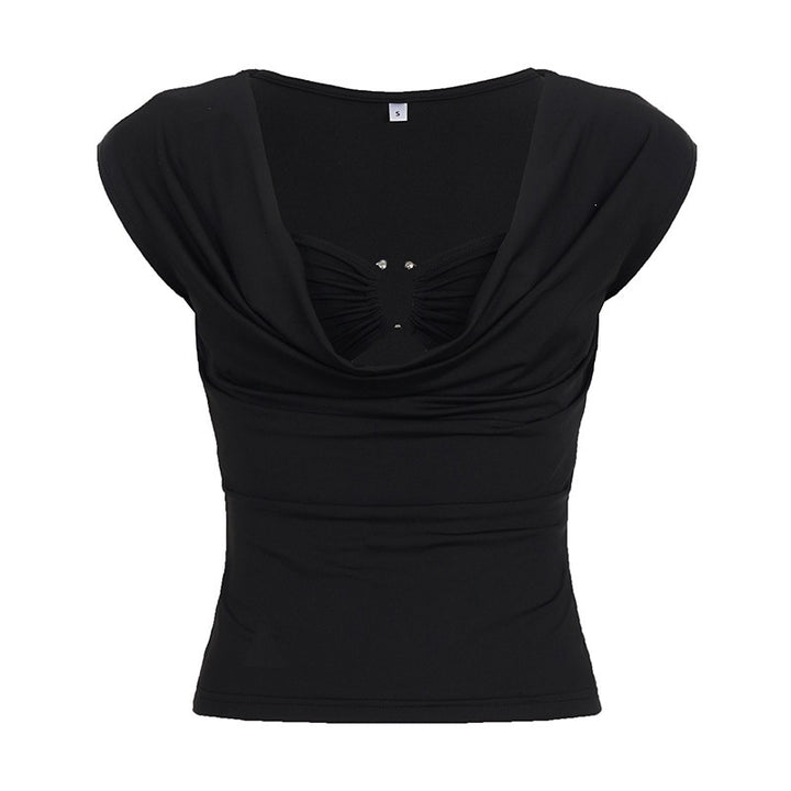 Damen elegantes Oberteil mit modischem Drapierungsdesign und dekorativen Strassdetails Drune