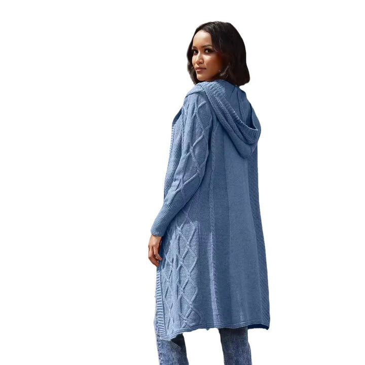 Damen Strickmantel mit elegantem Zopf-Design und bequemer Kapuze Drune