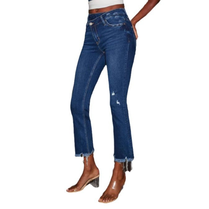 Damen Flared Jeans mit fransendem Saum und lässigem Destroyed-Effekt Drune