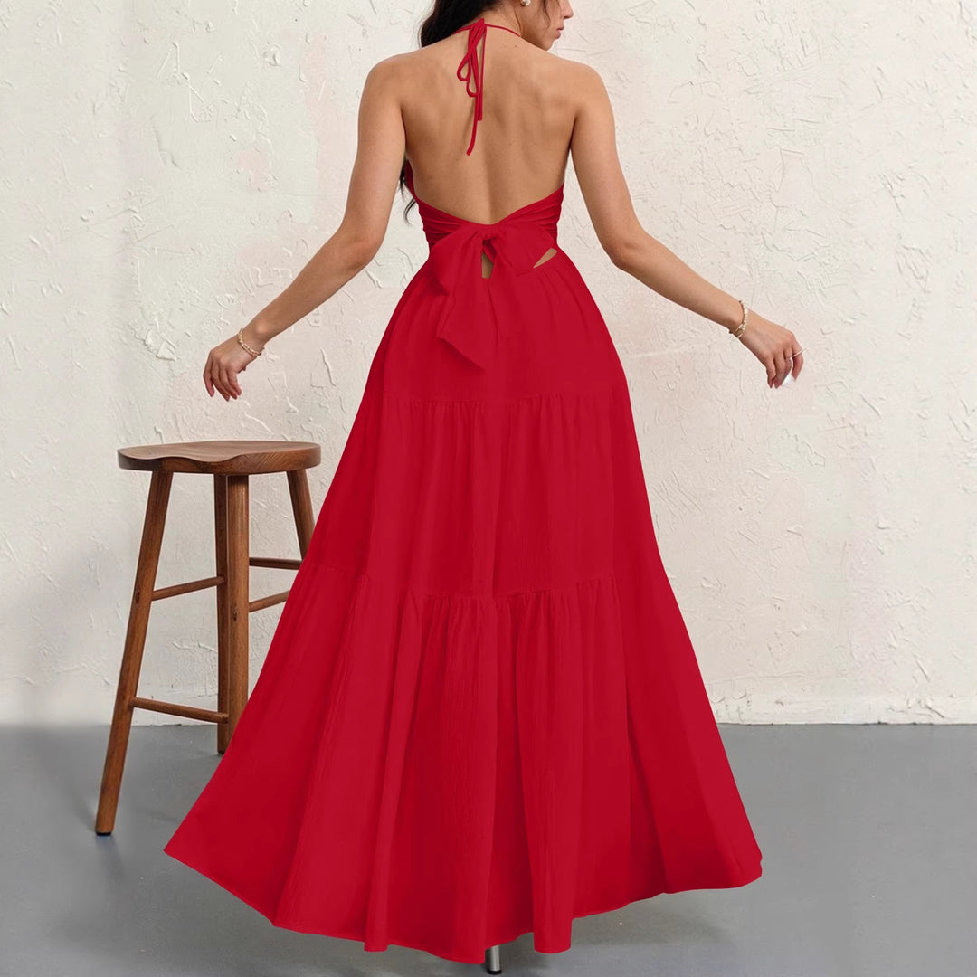 Damen Maxikleid mit tiefem V-Ausschnitt und luftiger Silhouette Drune