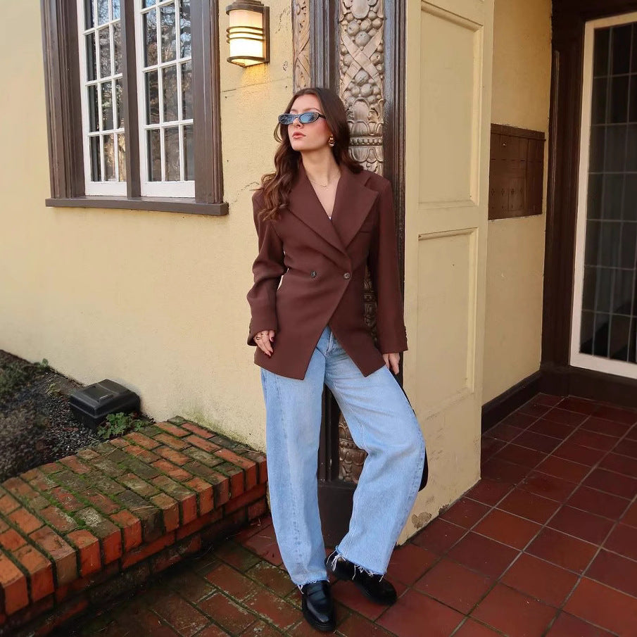 Damen elegante Blazerjacke mit doppelt geknöpften Details Drune