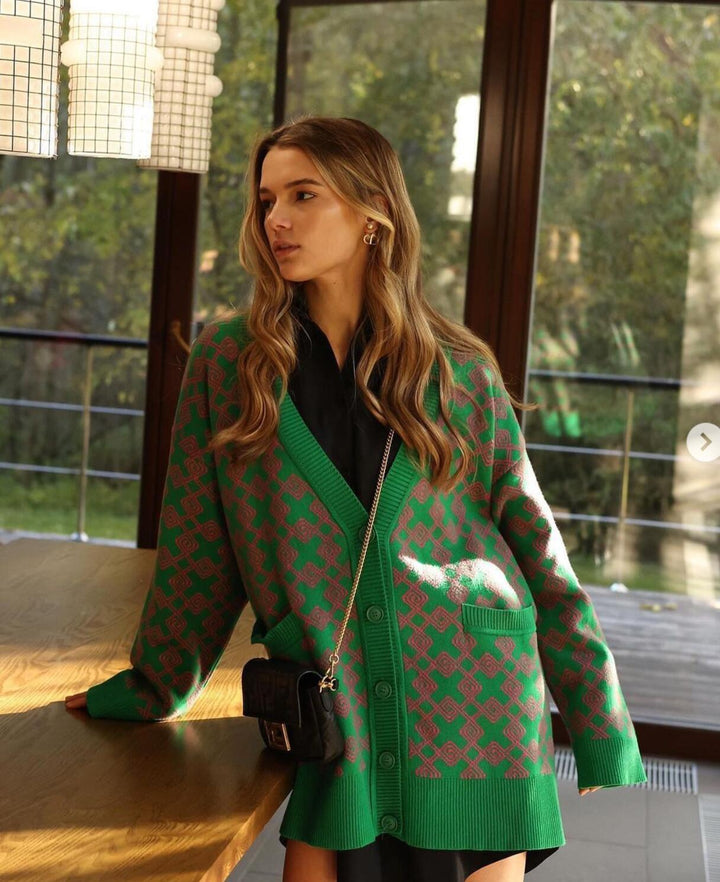 Damen Gemusterte Strickjacke mit eleganten Taschen Drune