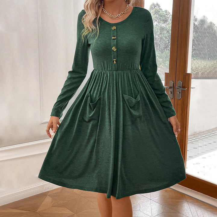 Damen Midi-Kleid mit Knopfleiste und praktischen Taschen Drune