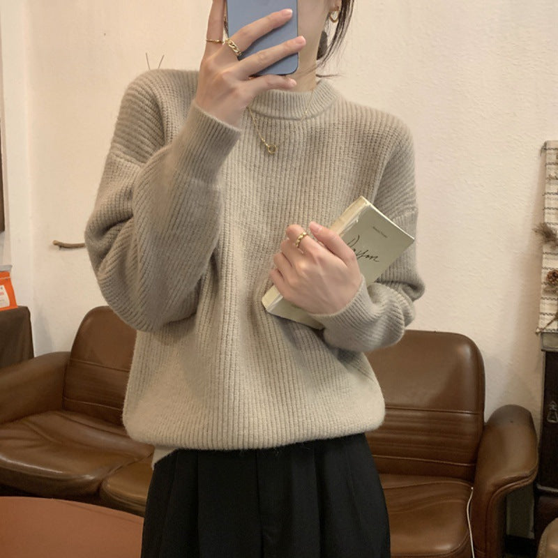 Damen Eleganter Feinstrickpullover mit hohem Kragen und lockerer Passform Drune