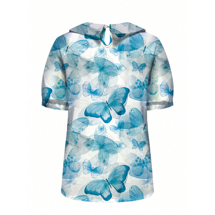 Damen Kurzarmbluse mit floralen Akzenten und klassischem Kragen Drune