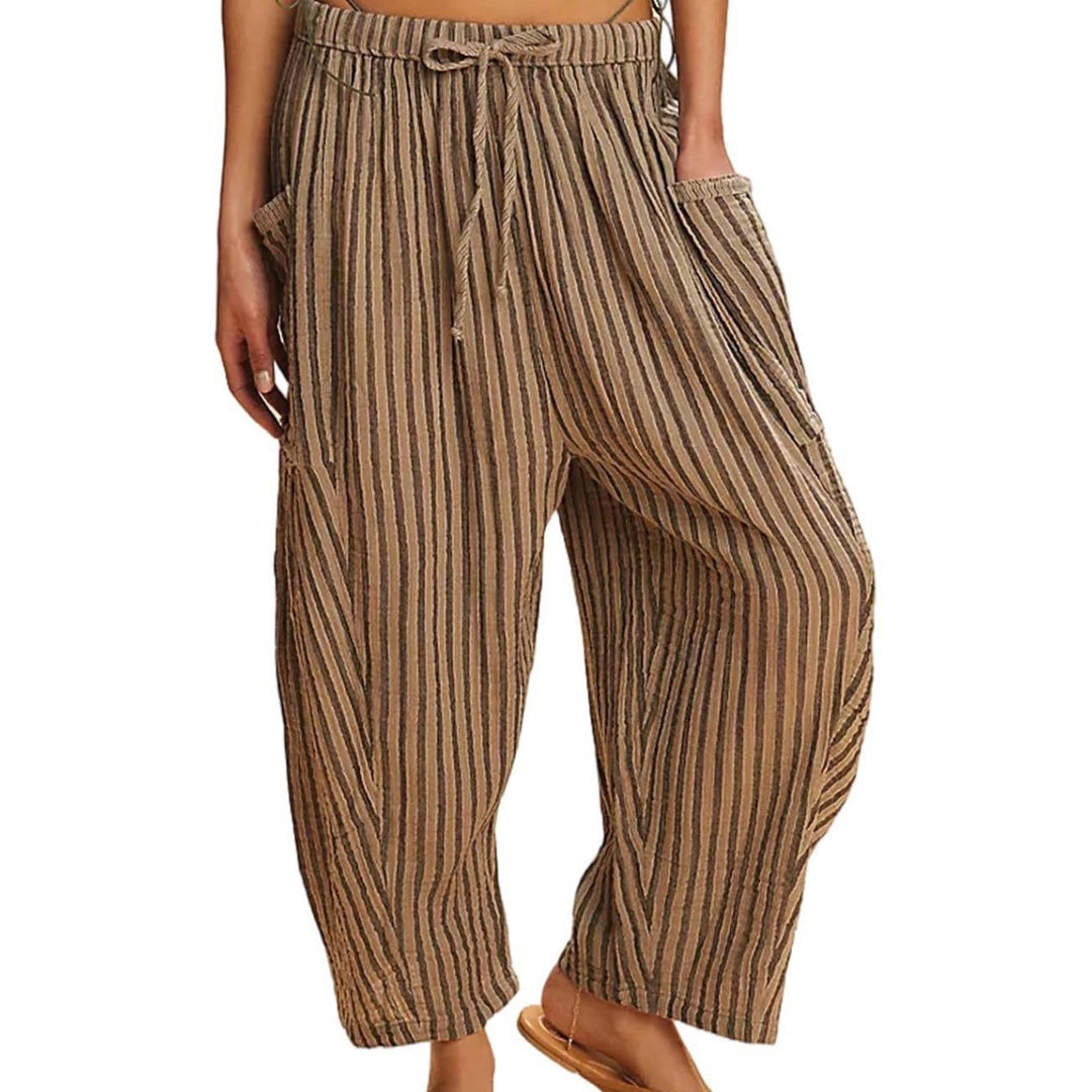 Damen lässige Weite Sommer-Hose mit elastischem Bund und praktischen Taschen Drune