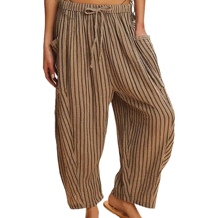 Damen lässige Weite Sommer-Hose mit elastischem Bund und praktischen Taschen Drune