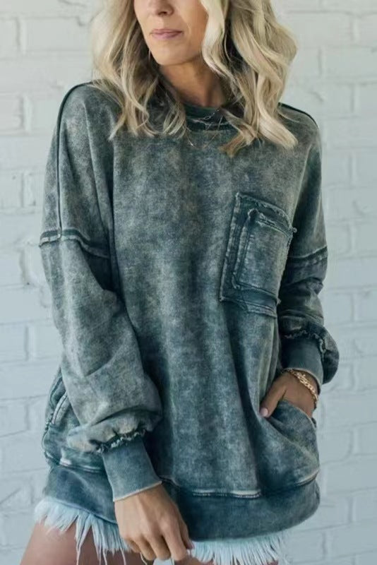 Damen Bequemer Oversized Sweatshirt mit Taschen Drune