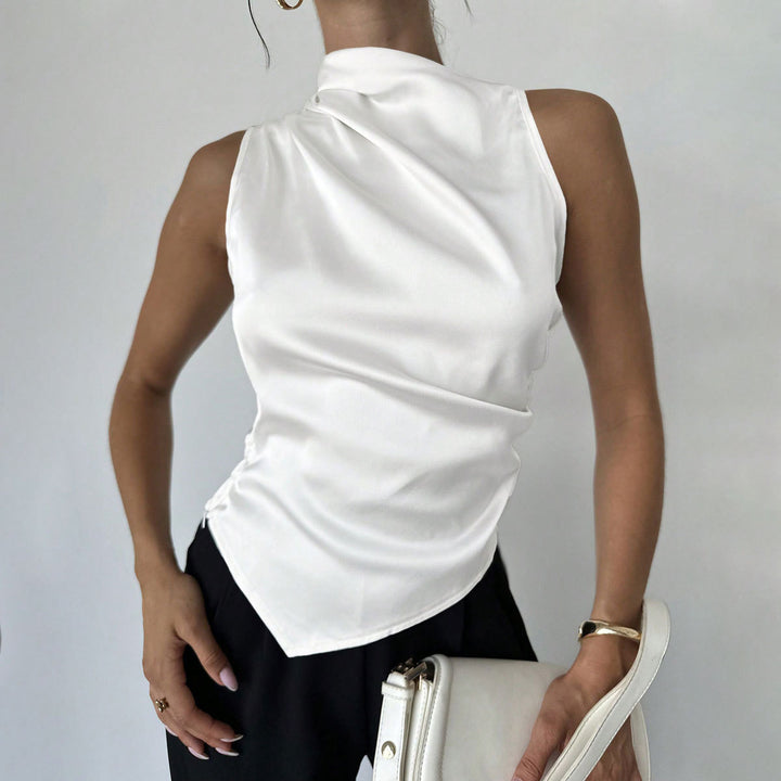 Damen elegantes, tailliertes Satinoberteil mit asymmetrischem Saum Drune