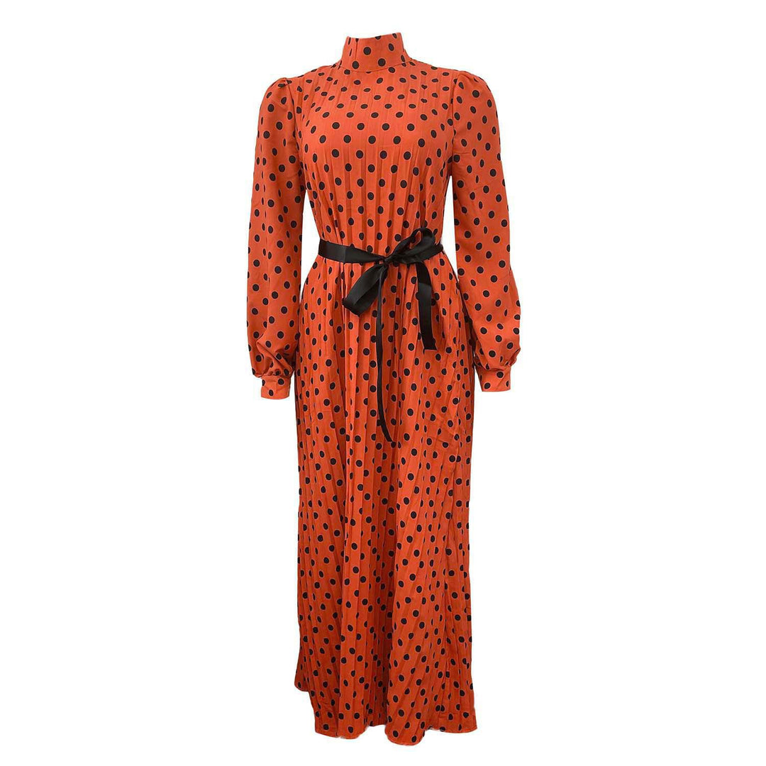Damen Maxikleid mit elegantem Stehkragen und Taillengürtel Drune