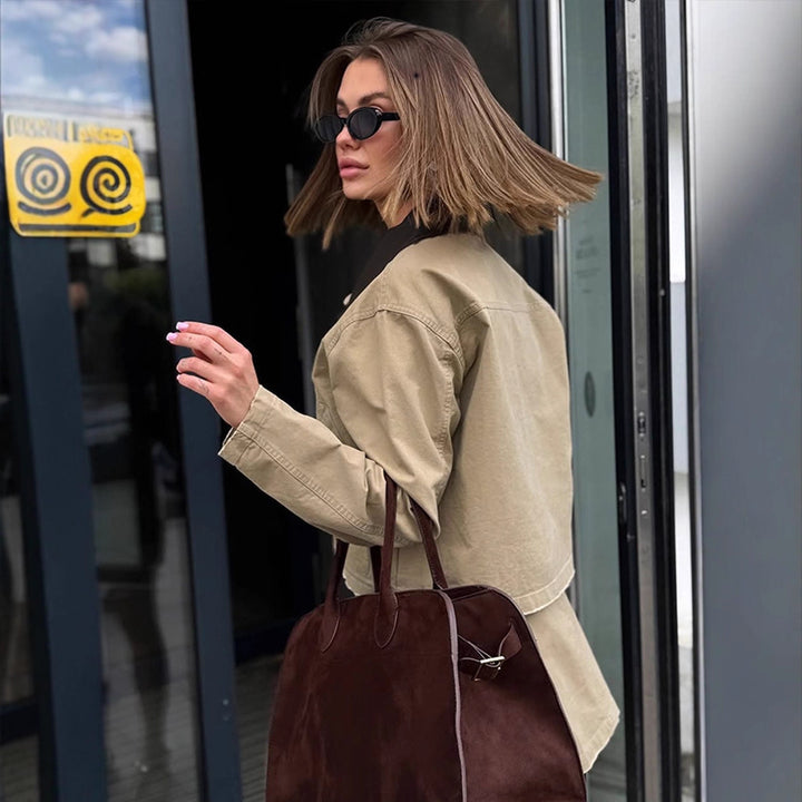 Damen cropped Utility-Jacke mit modernem Design und praktischen Taschen Drune