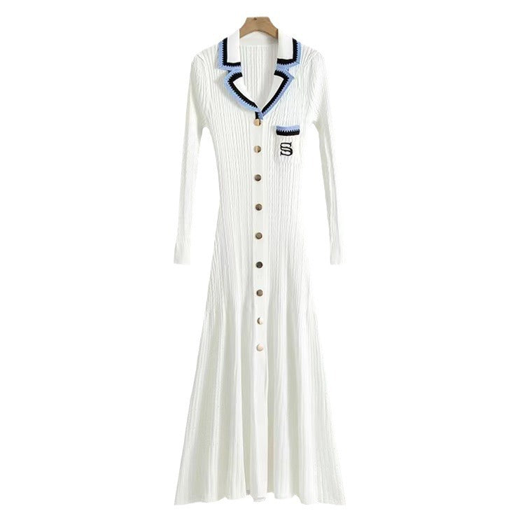 Damen Strickkleid mit eleganter Knopfleiste und Hemdkragen Drune