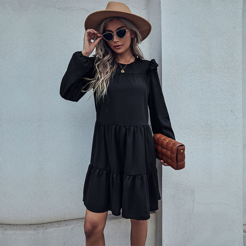 Damen lässiges Sommerkleid mit voluminösen Rüschendetails und leichtem Stoff Drune