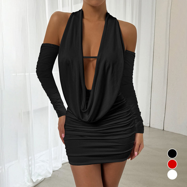 Damen Mini-Kleid mit tiefem V-Ausschnitt und seitlicher Raffung Drune