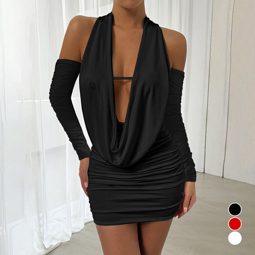 Damen Mini-Kleid mit tiefem V-Ausschnitt und seitlicher Raffung Drune