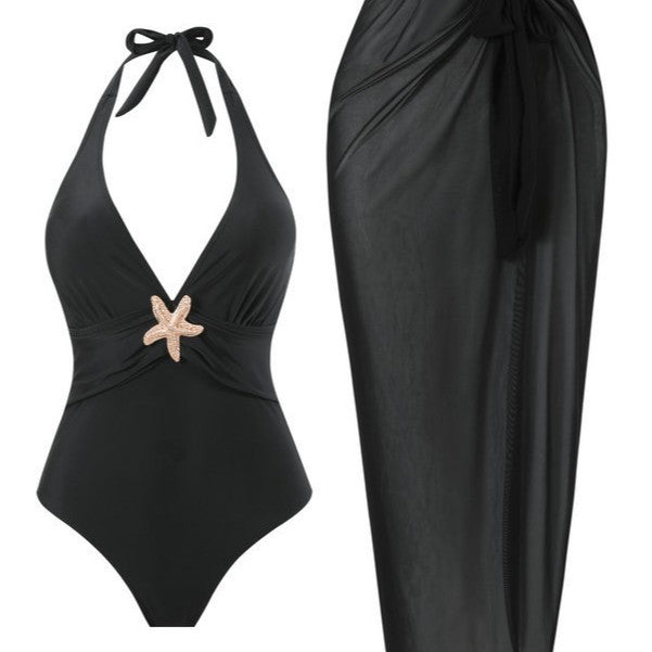 Damen Halterneck Bademode mit transparentem Pareo Drune