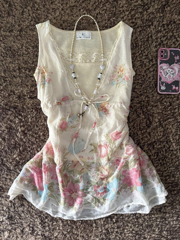 Damen Verspieltes Blumentop Drune