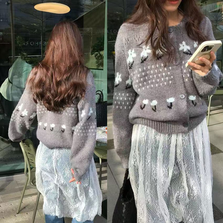 Damen Strickjacke mit verspieltem Tiermotiv und Knopfverschluss Drune